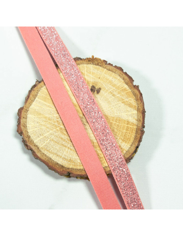 Cranberry Elastique lurex argenté sur fond rose 1 cm