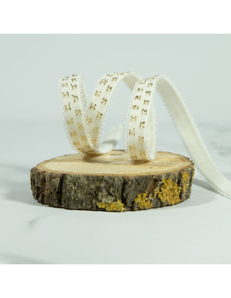 Cranberry Elastique a picots étoiles lurex or sur fond blanc cassé 1 cm