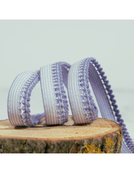 Cranberry Elastique a picots festonne bleu lilas et blanc 1 cm