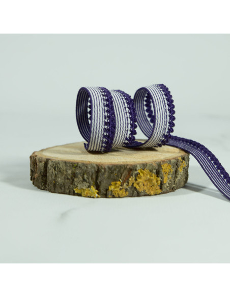 Cranberry Elastique a picots festonne bleu marine et blanc 1 cm