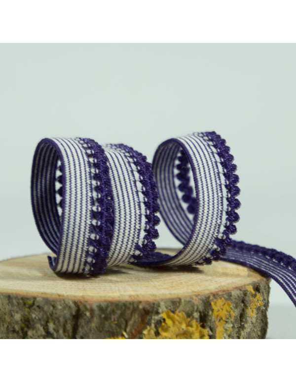 Cranberry Elastique a picots festonne bleu marine et blanc 1 cm