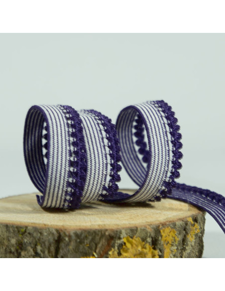Cranberry Elastique a picots festonne bleu marine et blanc 1 cm