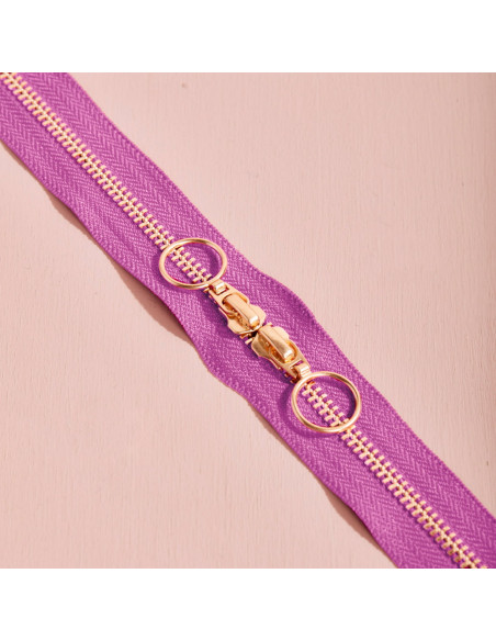 Cranberry, Zip double curseur Gold, parme Bubble gum, 40 cm, Atelier Brunette