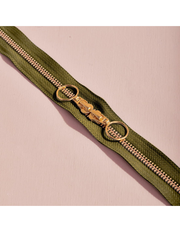 Cranberry, Zip double curseur Gold, vert kaki Ivy green, 40 cm, Atelier Brunette