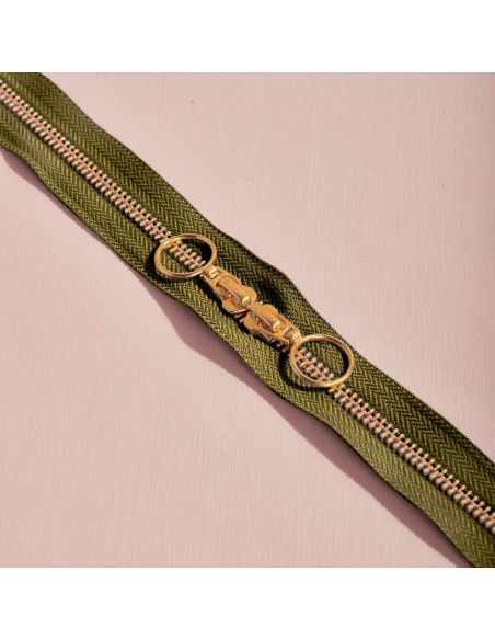 Cranberry, Zip double curseur Gold, vert kaki Ivy green, 40 cm, Atelier Brunette
