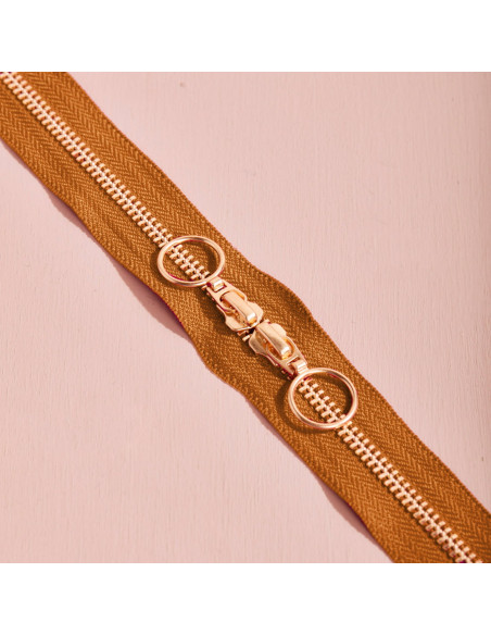 Zip Double Curseur Gold Camel Pecan pie 40 cm Atelier Brunette