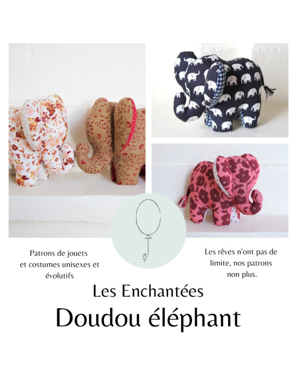 Cranberry, Patron pochette Doudou Elephant 10x13cm, Les enchantees
