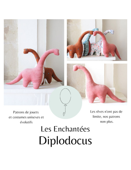 Cranberry, Patron pochette Diplodocus, 28cm de haut, Les enchantees