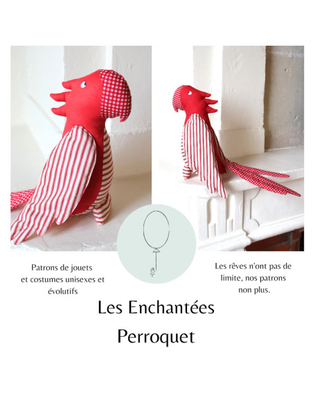 Cranberry, Patron pochette Doudou Perroquet Pirate 23cm, Les enchantees
