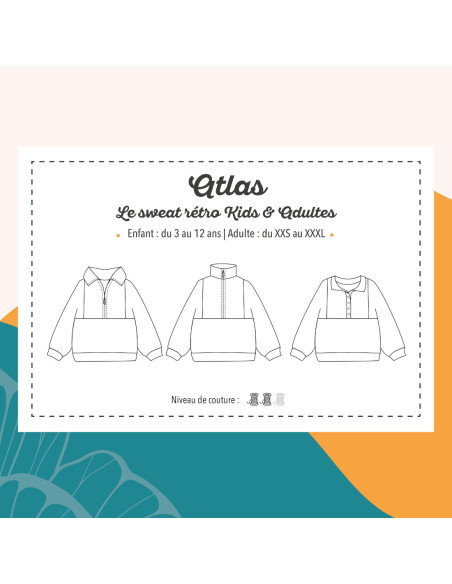 Cranberry, Patron pochette Trio Kids enfants adultes Femme Homme Sweat retro Atlas 3 au 12 ans, XXS au XXXL Marmai