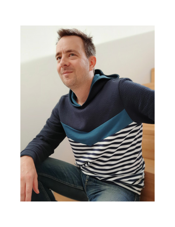 Cranberry, French Terry de coton, Rayures marines, Hack sweat Aaron Super Bison