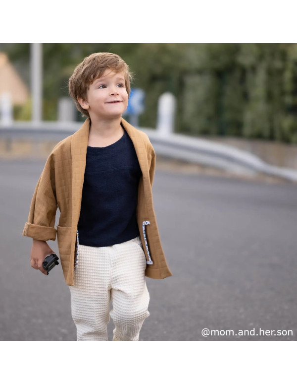 mom.and.her.son, Coton matelasse Bleu marine, France Duval Stalla